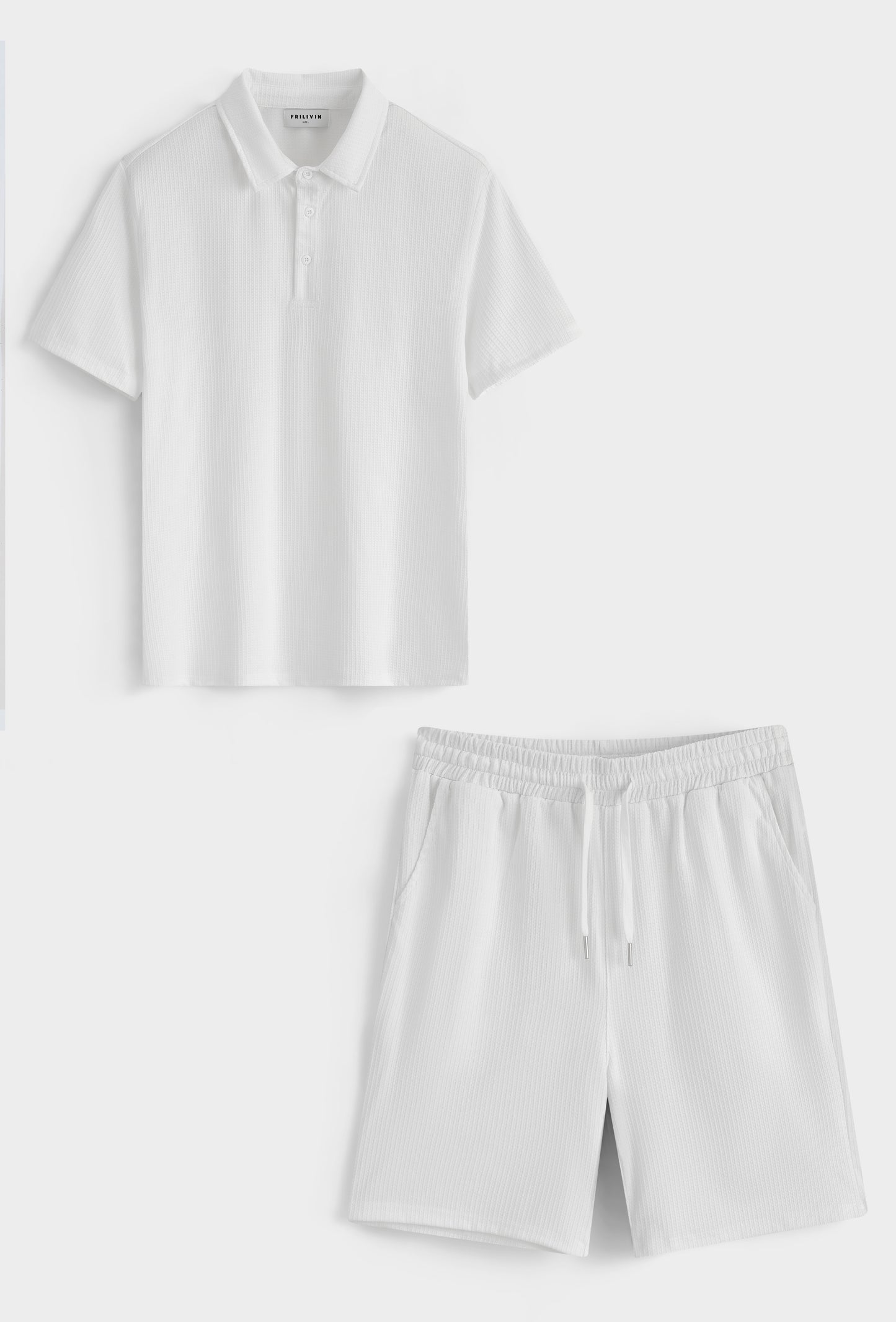 Ensemble Casual Texturé "Lounge" Polo et Short - Blanc
