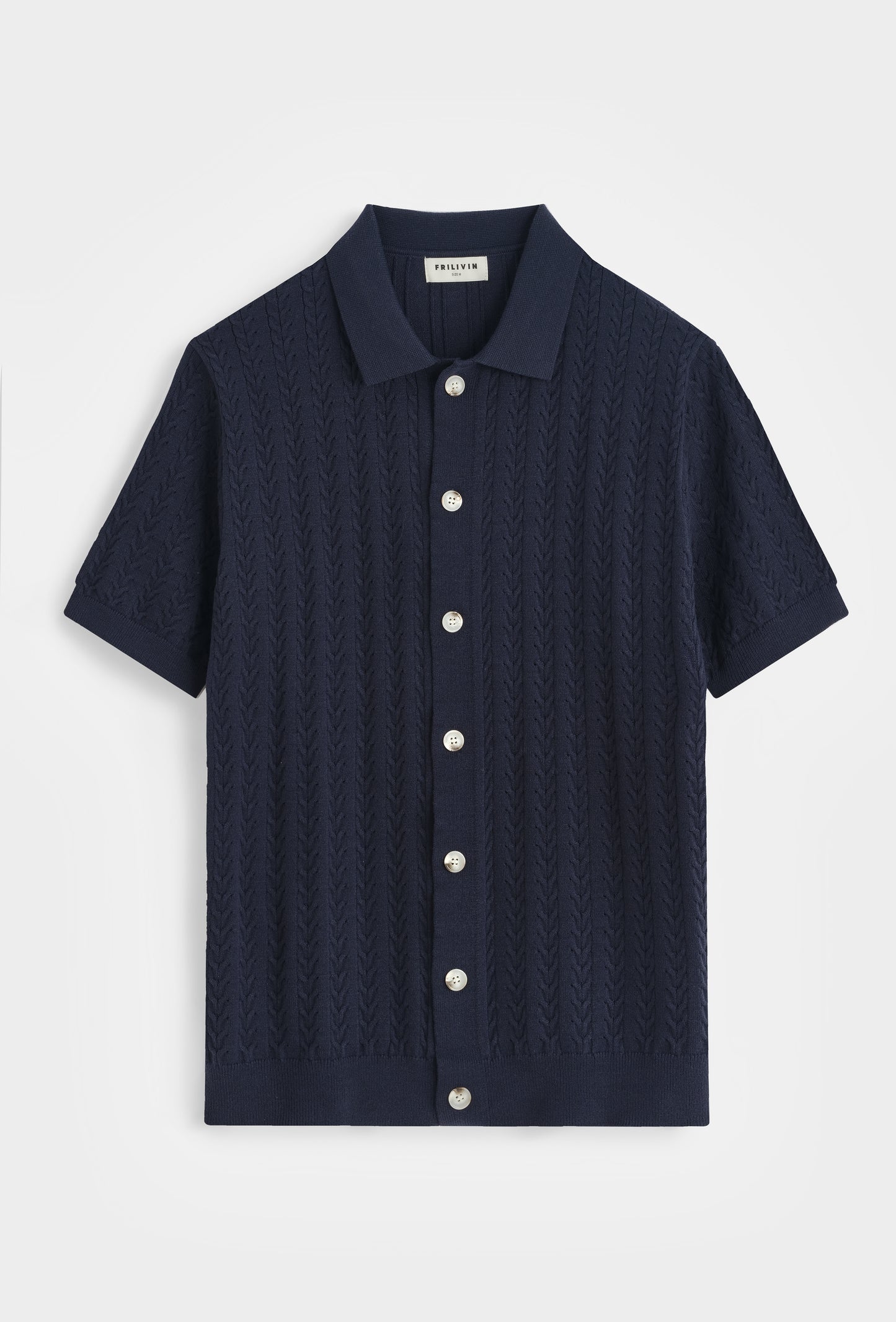 Polo Cardigan Chic en Maille Fine – Bleu Nuit