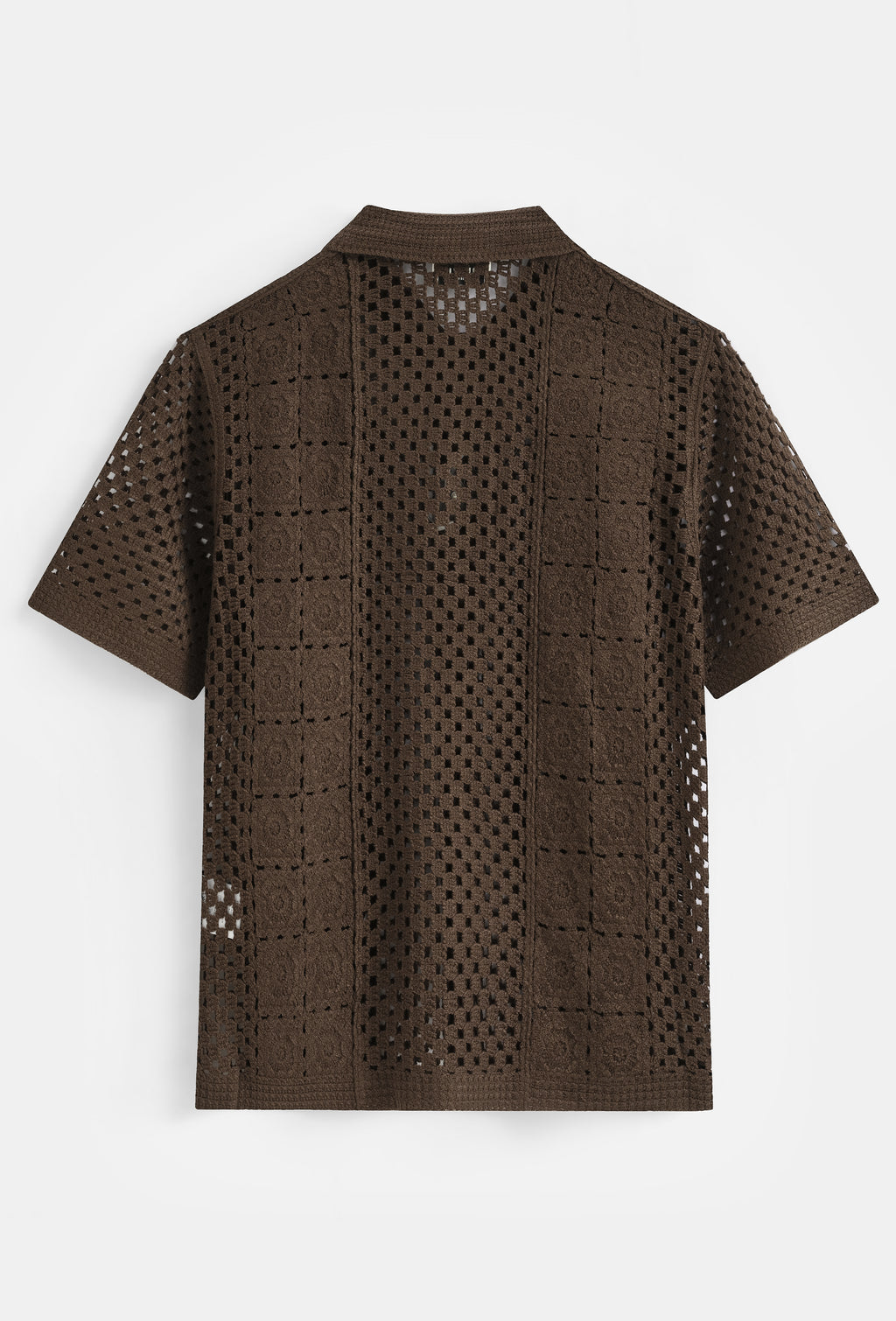 Chemise en maille ajourée à manches courtes - Marron Chocolat