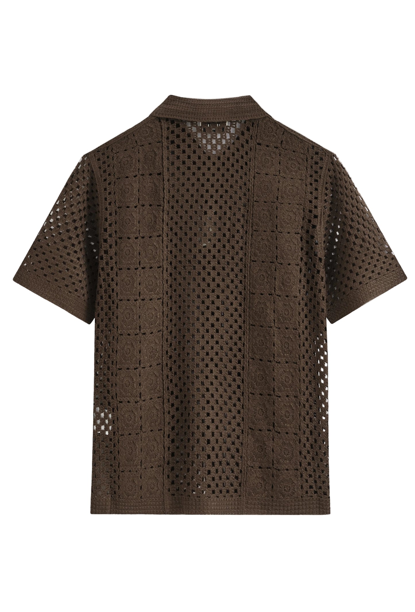 Chemise en maille ajourée à manches courtes - Marron Chocolat