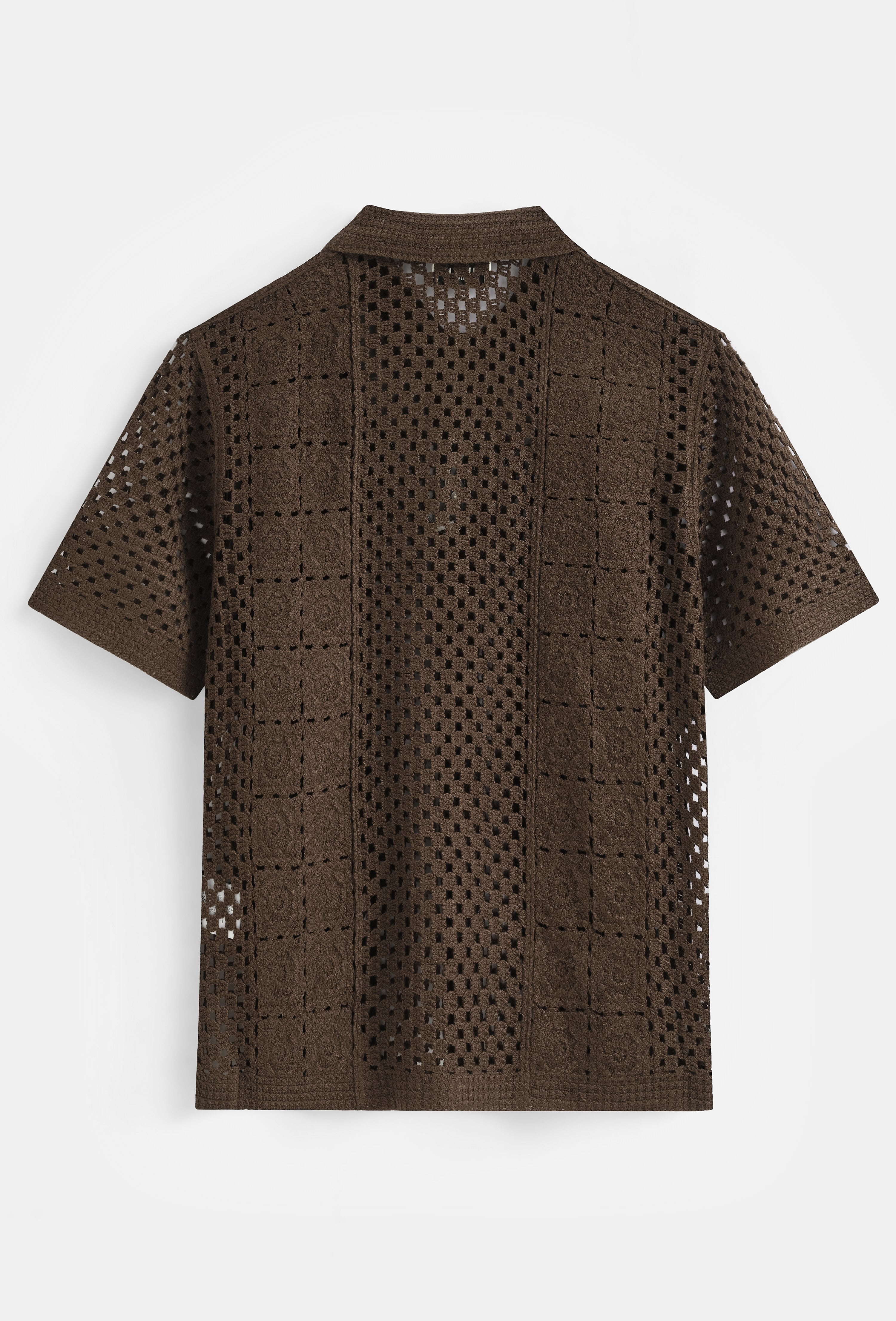 Chemise en maille ajourée à manches courtes - Marron Chocolat