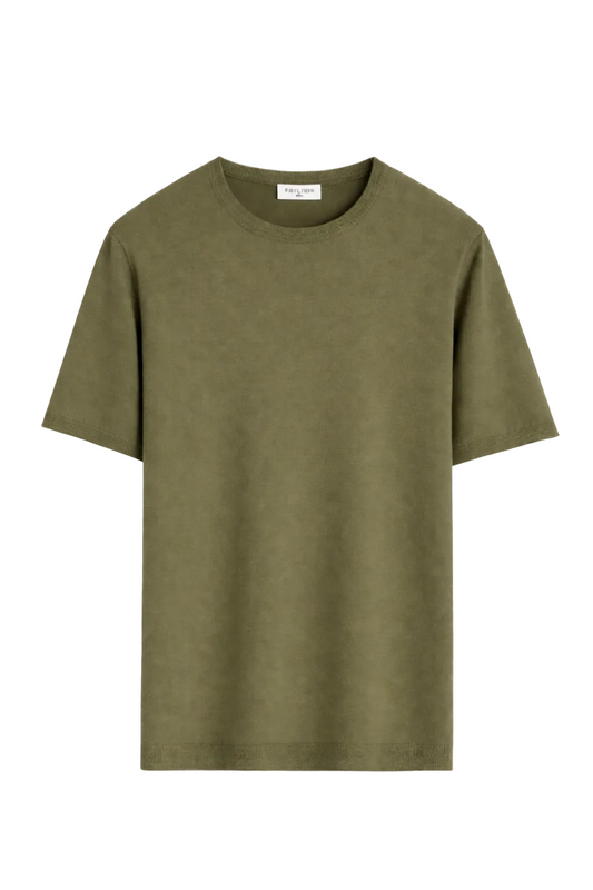 T-Shirt en Maille Fine Vert Kaki – Col Rond