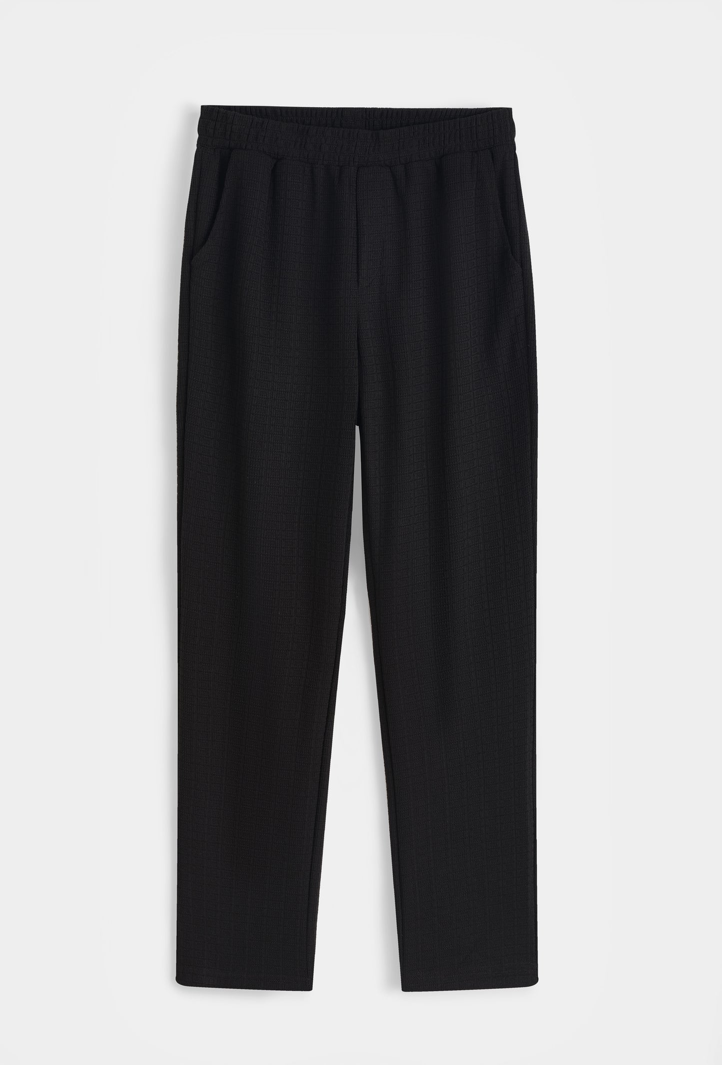 Pantalon Fluide Texturé Noir à Taille Élastique – Ensemble