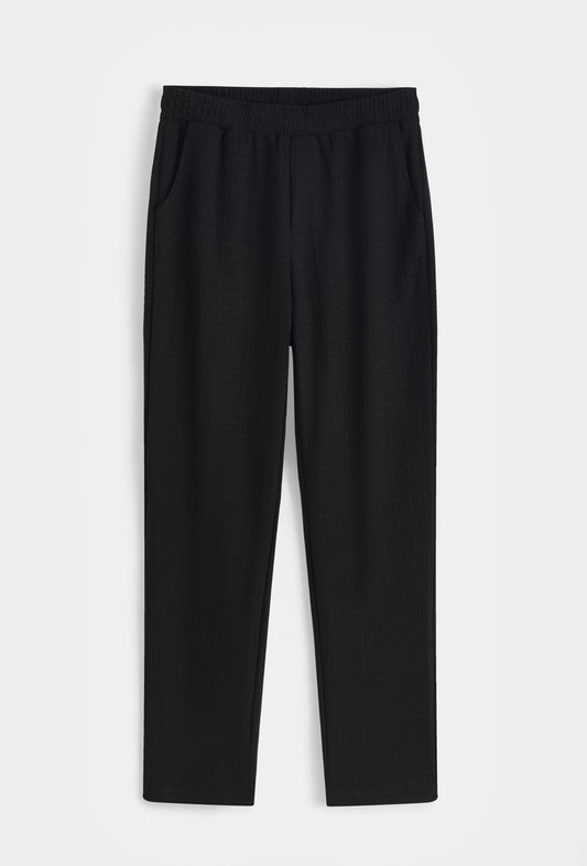 Pantalon Fluide Texturé Noir à Taille Élastique – Ensemble