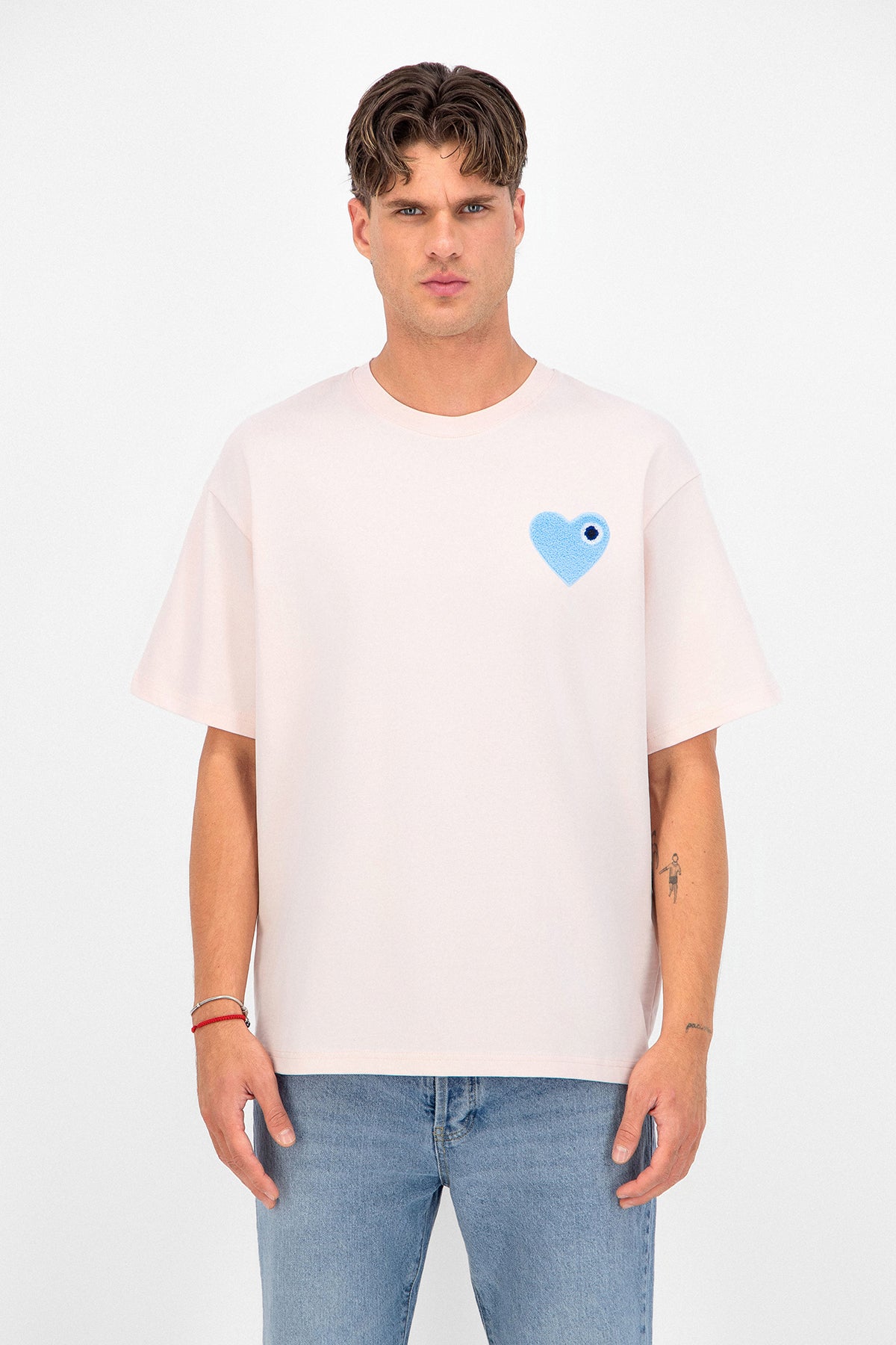 Tshirt écru coeur bleu ADJ