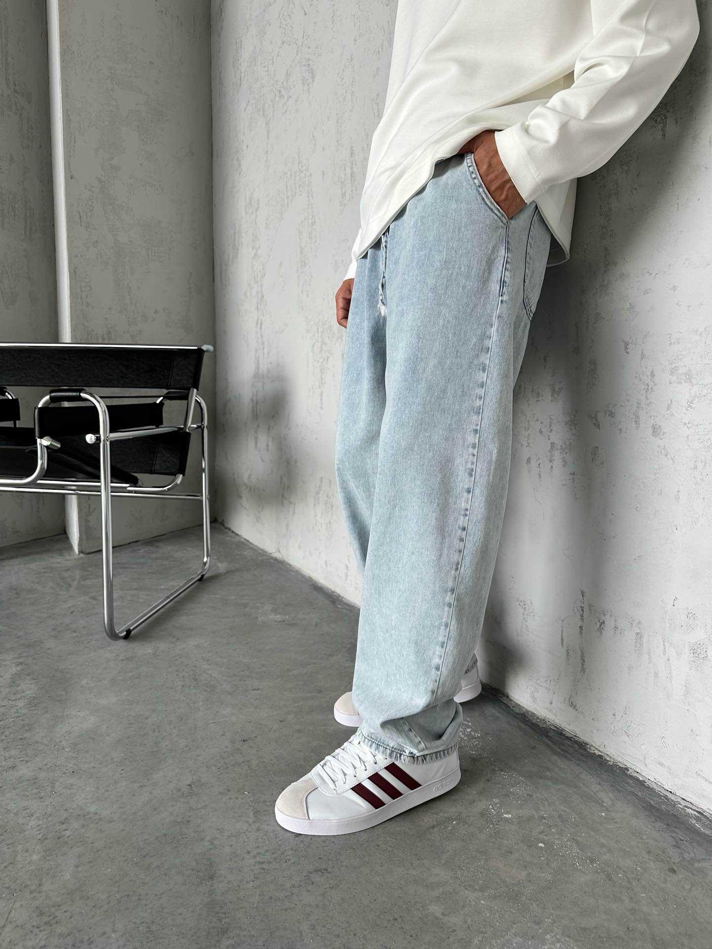 Jean Jogger Ample Bleu Clair – Taille Élastique & Cordon de Serrage