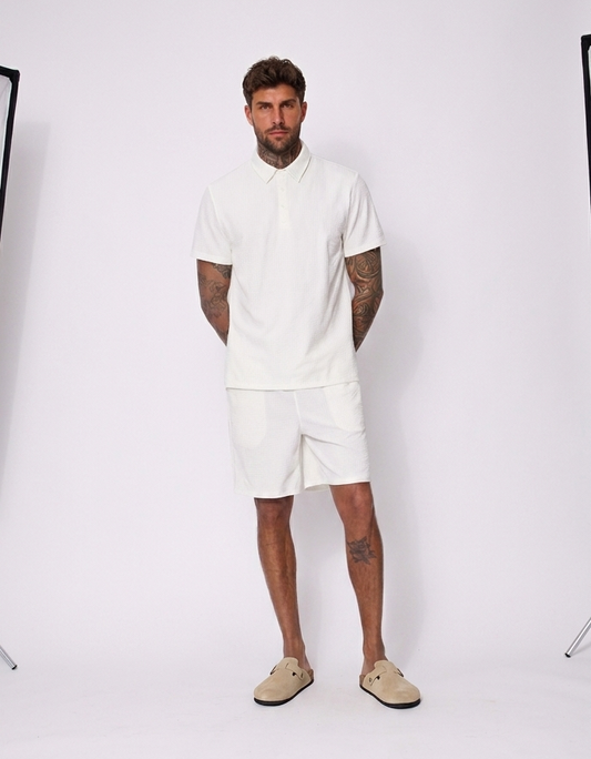 Ensemble Casual Texturé "Lounge" Polo et Short - Blanc