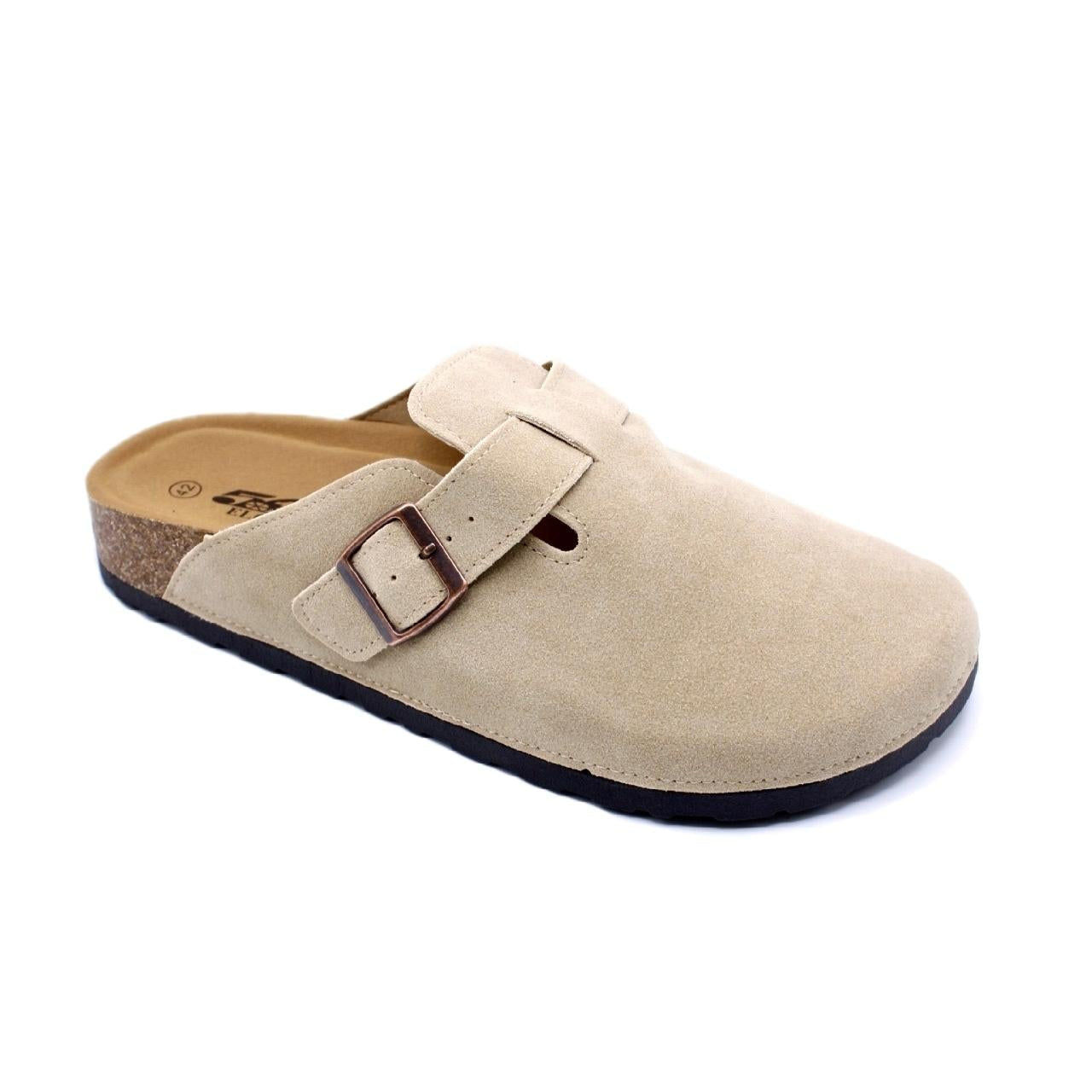 Mule en suédine beige avec boucle réglable – Confort & tendance