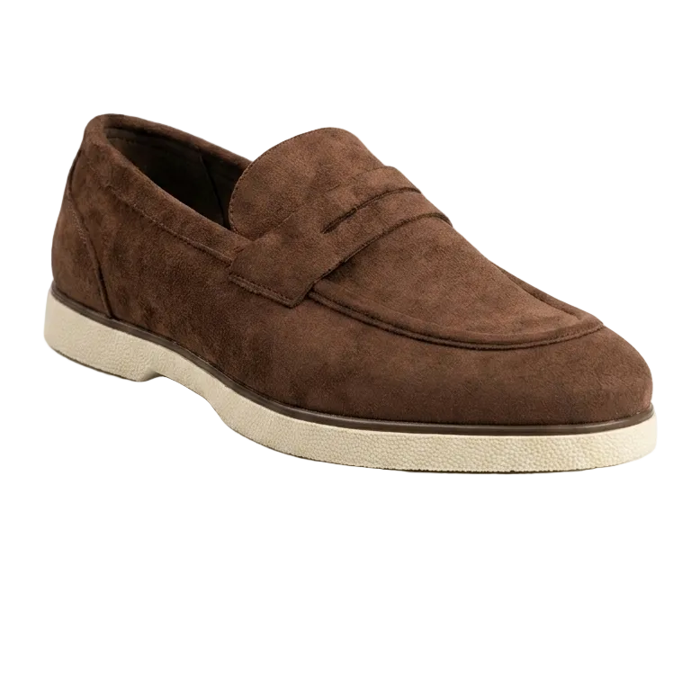 Brown Suede Penny Loafers – Contrasting Comfort Sole