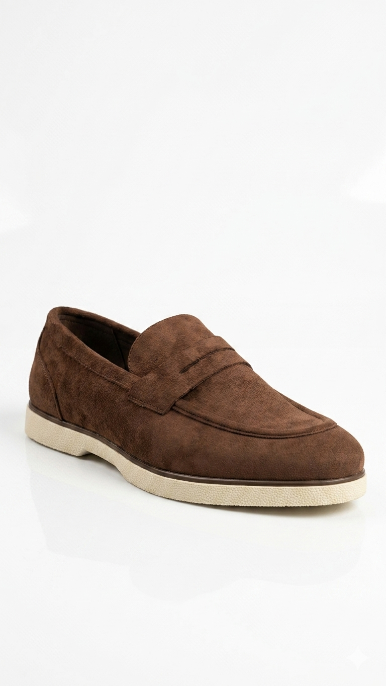 Mocassins Penny en Suédine Marron – Semelle Confort Contrastée