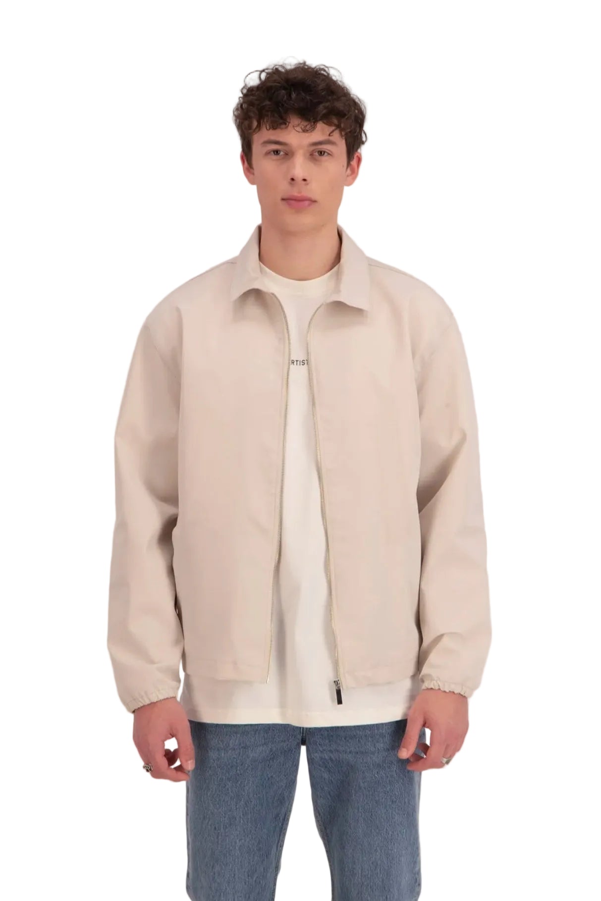 Veste Légère Zippée Beige Écru ADJ – Col Chemise & Coupe Relaxed