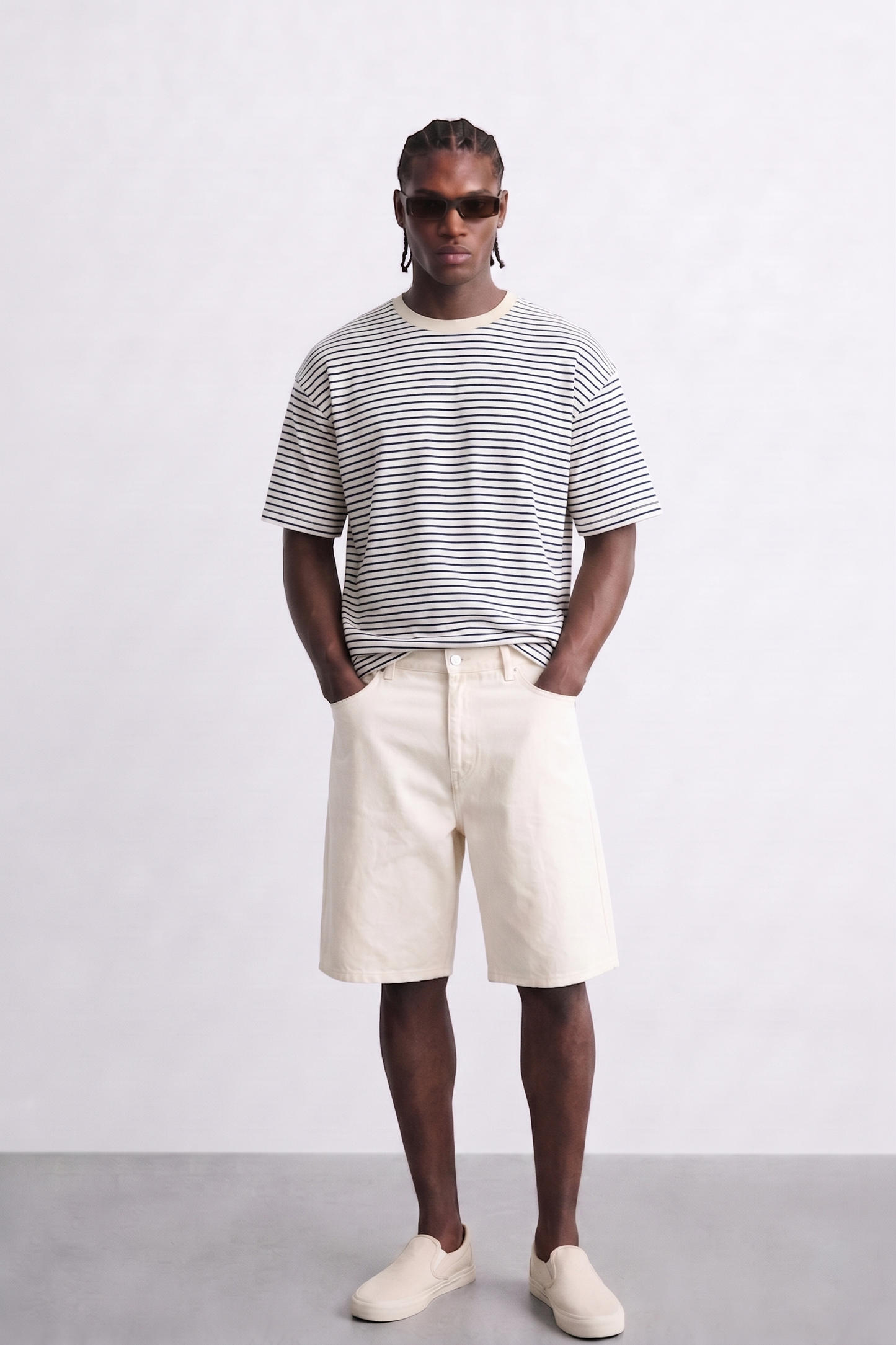 T-Shirt Coupe Wide Rayures Marinière – Écru & Marine