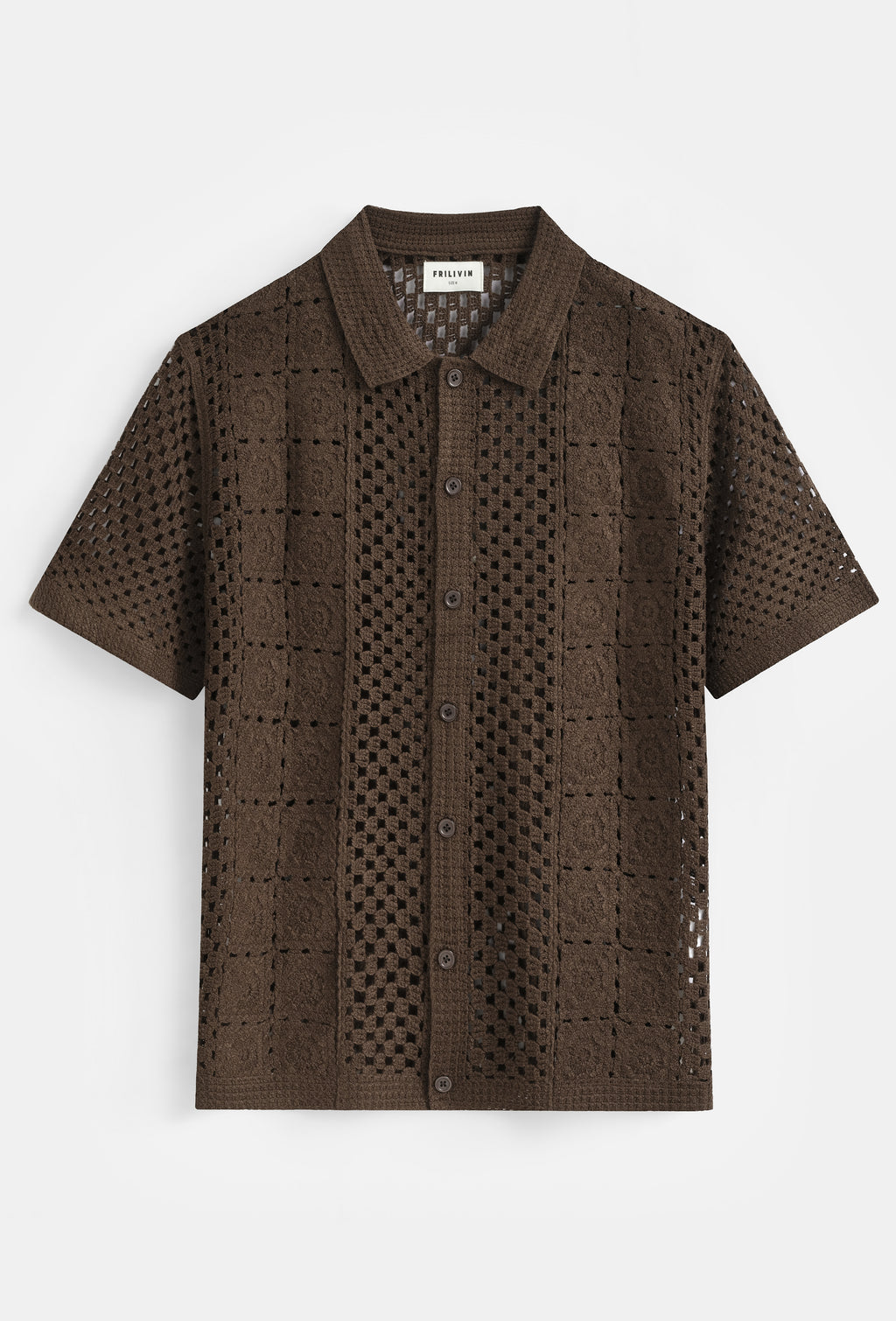 Chemise en maille ajourée à manches courtes - Marron Chocolat