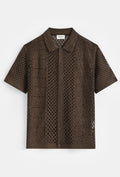 Chemise en maille ajourée à manches courtes - Marron Chocolat