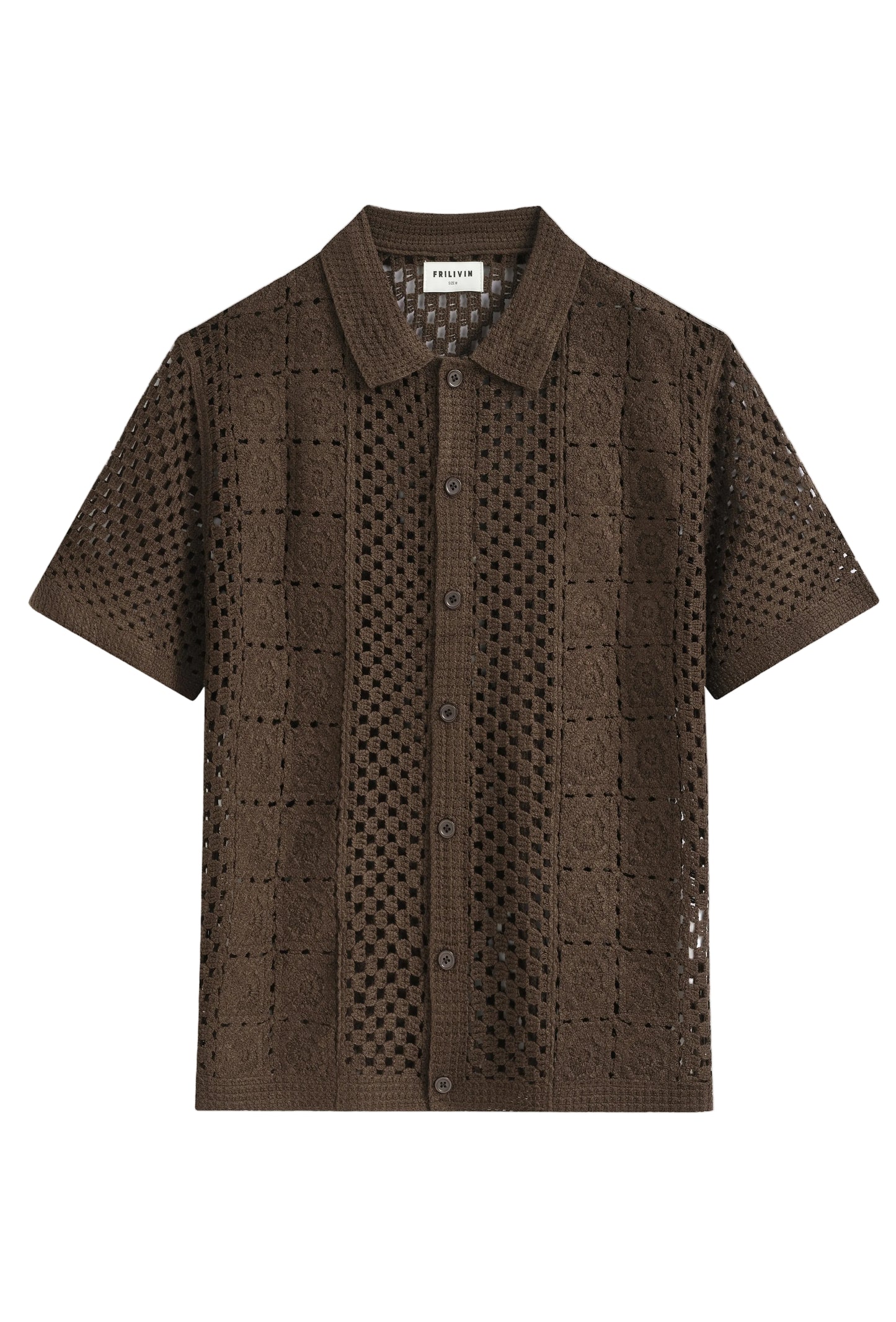 Chemise en maille ajourée à manches courtes - Marron Chocolat