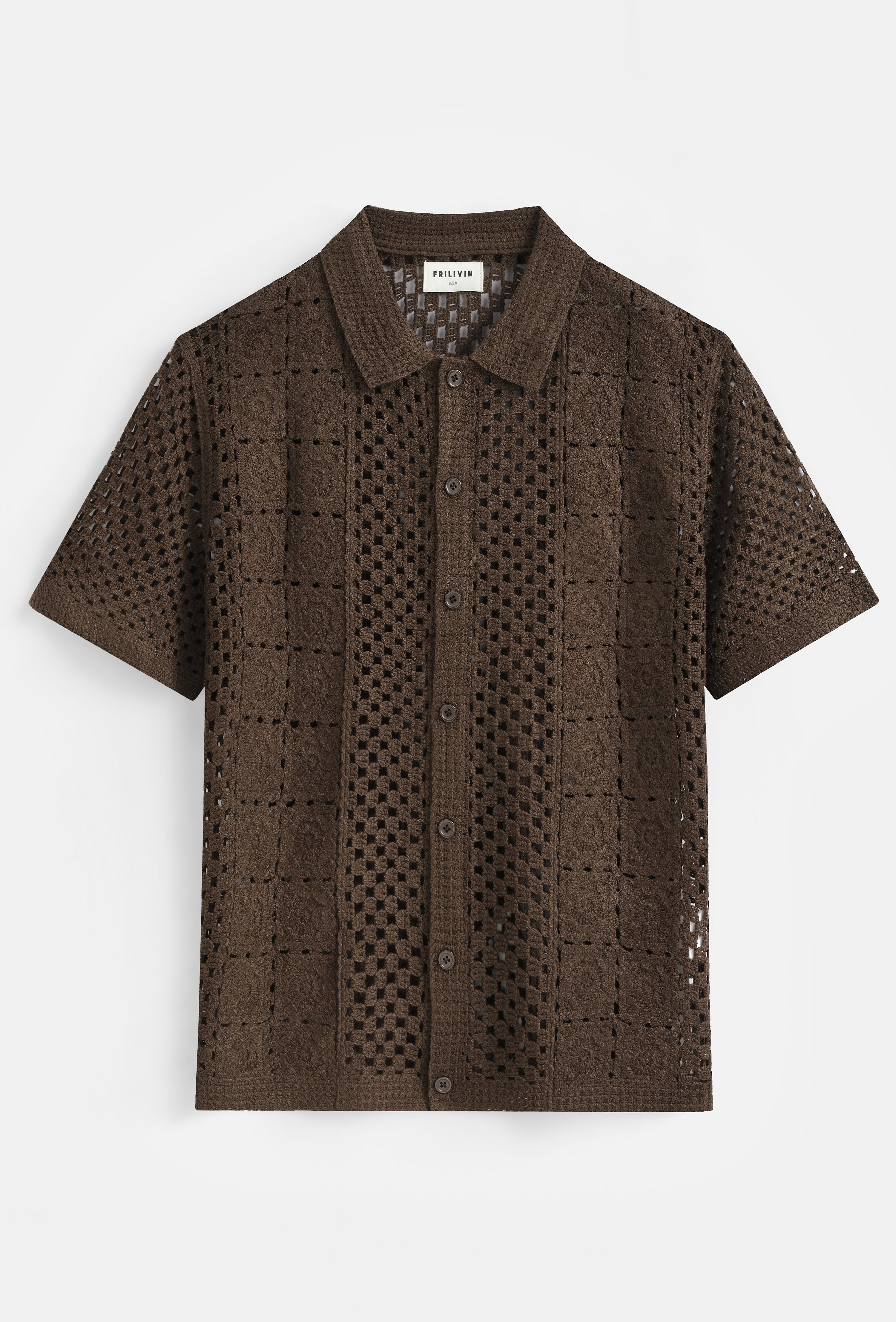 Chemise en maille ajourée à manches courtes - Marron Chocolat